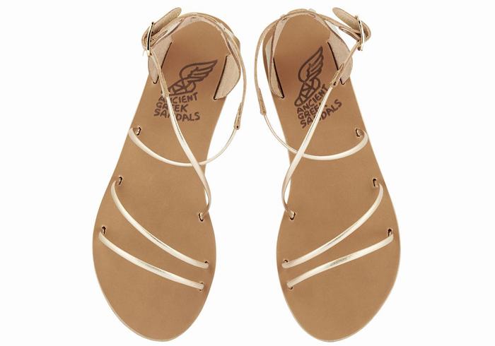 Gold White Women Ancient Greek Sandals Meloivia Ankle Strap Sandals | RRI407TT