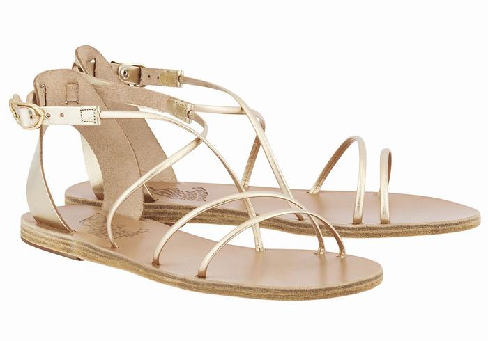 Gold White Women Ancient Greek Sandals Meloivia Ankle Strap Sandals | RRI407TT