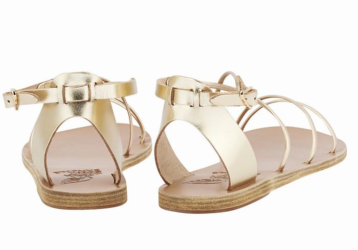 Gold White Women Ancient Greek Sandals Meloivia Ankle Strap Sandals | RRI407TT