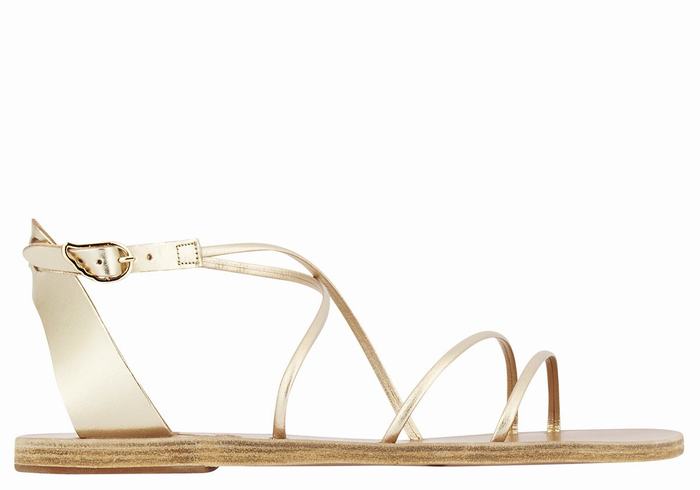 Gold White Women Ancient Greek Sandals Meloivia Ankle Strap Sandals | RRI407TT