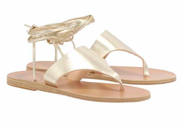 Gold White Women Ancient Greek Sandals Nychta Leather Gladiator Sandals | KSC6689JG