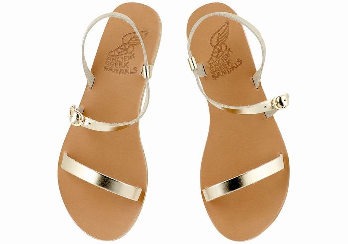 Gold White Women Ancient Greek Sandals Niove Leather Back-Strap Sandals | AKM5645QS