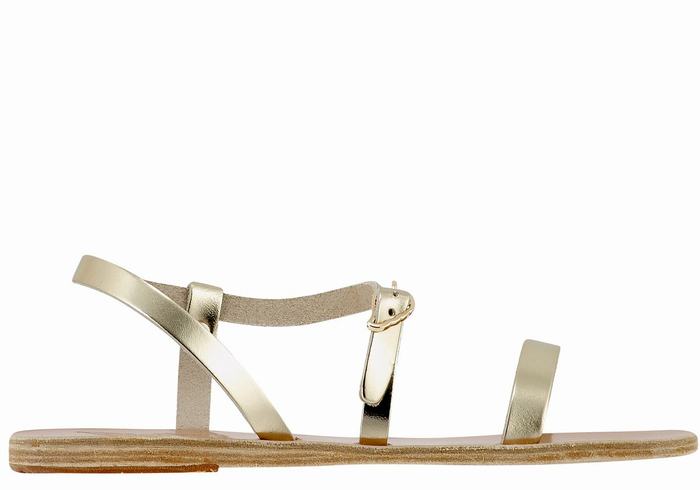 Gold White Women Ancient Greek Sandals Niove Leather Back-Strap Sandals | AKM5645QS