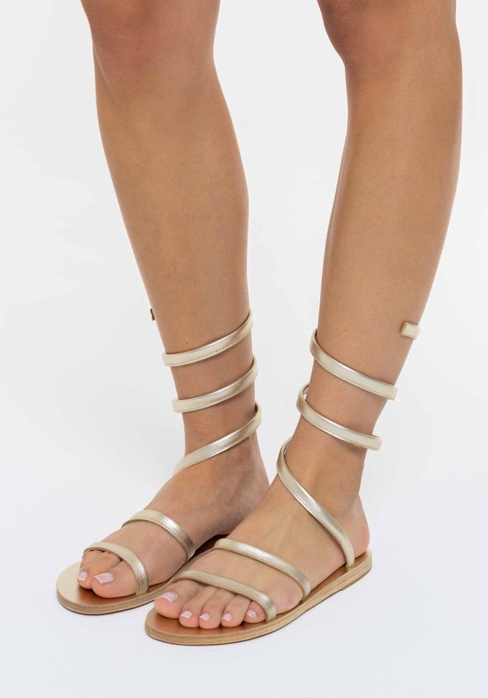 Gold White Women Ancient Greek Sandals Ofis Leather Gladiator Sandals | ZEM63100NS