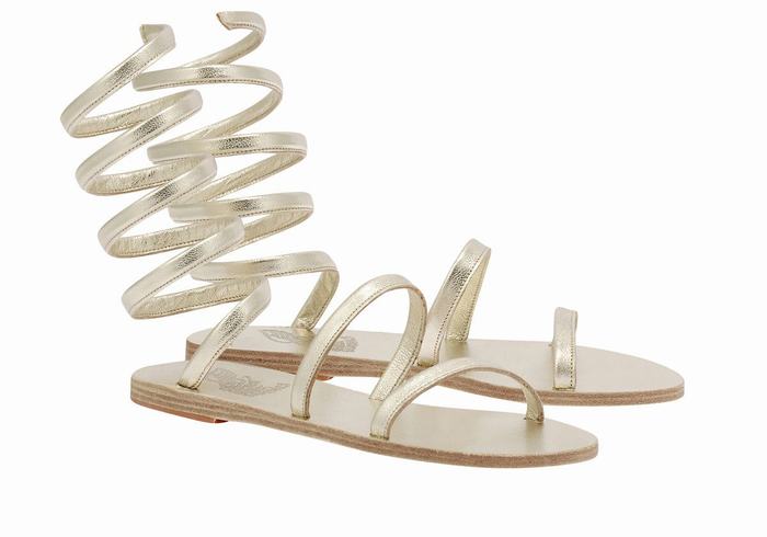 Gold White Women Ancient Greek Sandals Ofis Leather Gladiator Sandals | ZEM63100NS