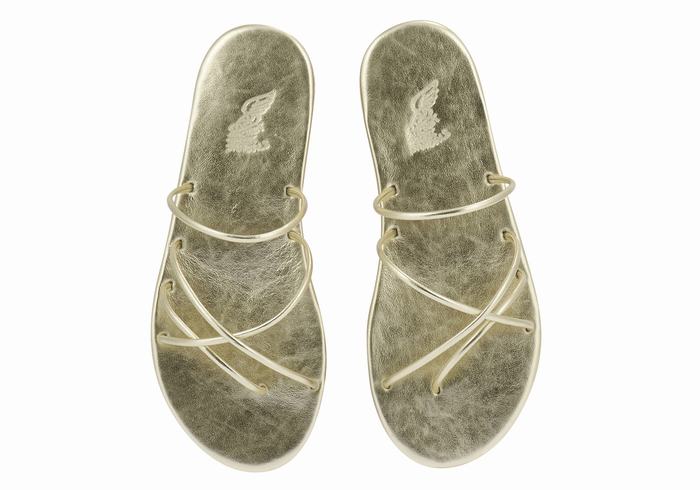 Gold White Women Ancient Greek Sandals Pu Slide Sandals | DYR5516CM