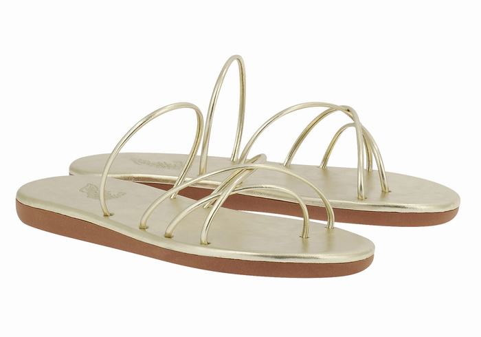 Gold White Women Ancient Greek Sandals Pu Slide Sandals | DYR5516CM