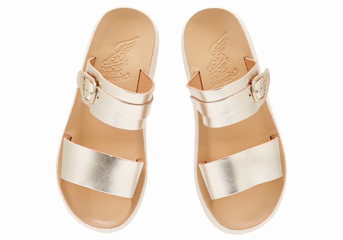 Gold White Women Ancient Greek Sandals Preveza Comfort Slide Sandals | ZWS3096LA