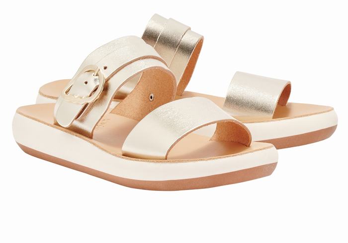 Gold White Women Ancient Greek Sandals Preveza Comfort Slide Sandals | ZWS3096LA