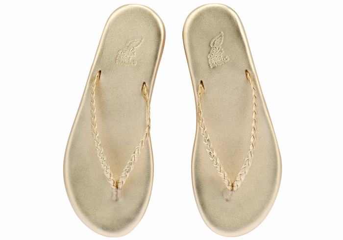 Gold White Women Ancient Greek Sandals Plage Flip Flop Braided Sandals | QXQ1378QZ