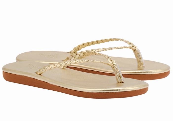 Gold White Women Ancient Greek Sandals Plage Flip Flop Braided Sandals | QXQ1378QZ