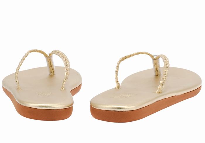 Gold White Women Ancient Greek Sandals Plage Flip Flop Braided Sandals | QXQ1378QZ