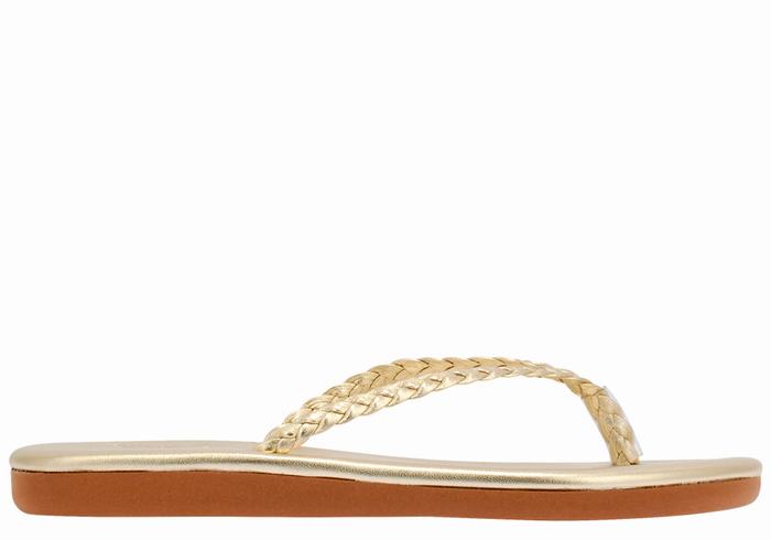 Gold White Women Ancient Greek Sandals Plage Flip Flop Braided Sandals | QXQ1378QZ