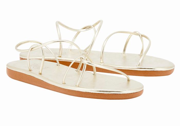 Gold White Women Ancient Greek Sandals Proorismos Back-Strap Sandals | SQP709GQ