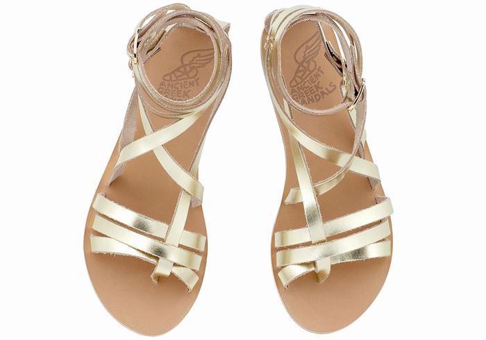 Gold White Women Ancient Greek Sandals Satira Leather Gladiator Sandals | RCP4575RT