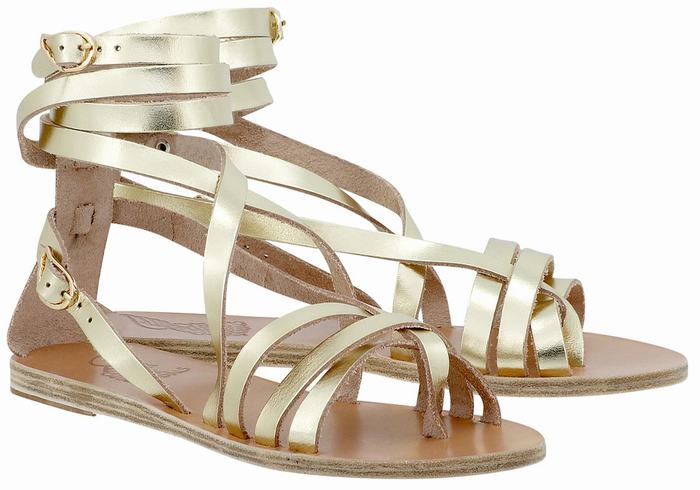 Gold White Women Ancient Greek Sandals Satira Leather Gladiator Sandals | RCP4575RT