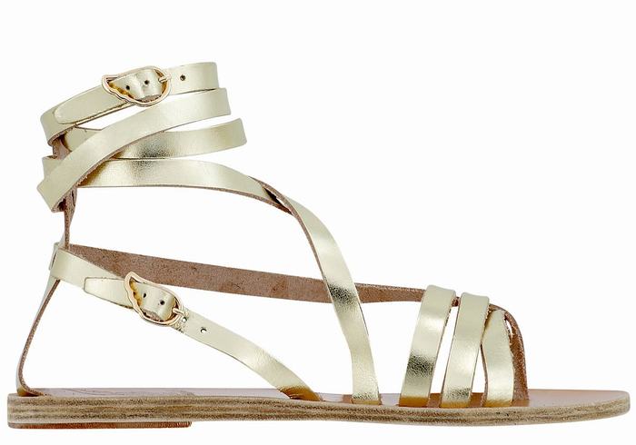 Gold White Women Ancient Greek Sandals Satira Leather Gladiator Sandals | RCP4575RT