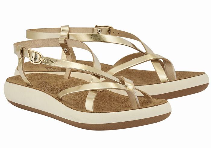 Gold White Women Ancient Greek Sandals Semele Comfort Back-Strap Sandals | FGF3045QC