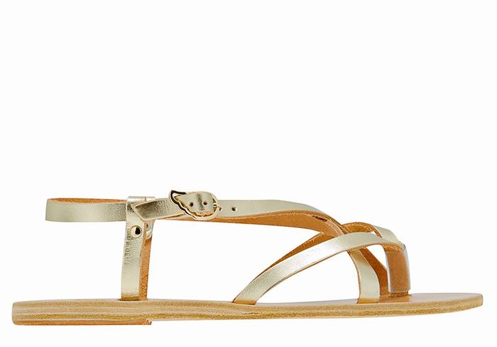 Gold White Women Ancient Greek Sandals Semele Leather Back-Strap Sandals | KUB64100VL