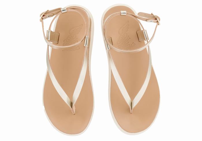 Gold White Women Ancient Greek Sandals Salomi Comfort Ankle Strap Sandals | DXE1695LH