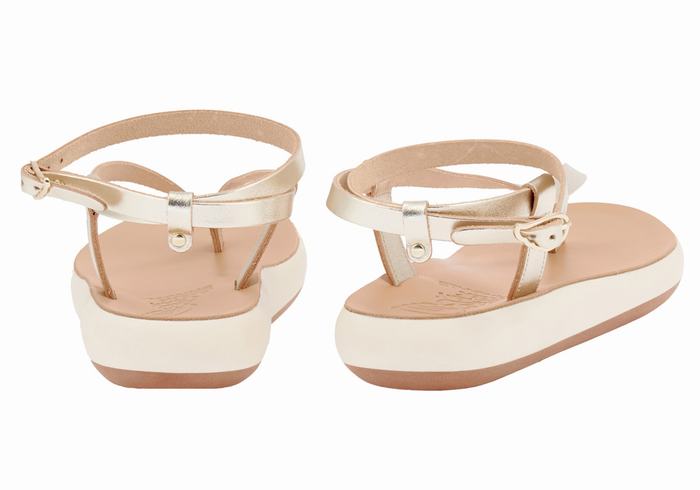 Gold White Women Ancient Greek Sandals Salomi Comfort Ankle Strap Sandals | DXE1695LH