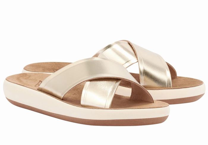 Gold White Women Ancient Greek Sandals Thais Comfort Slide Sandals | MYK7323BC