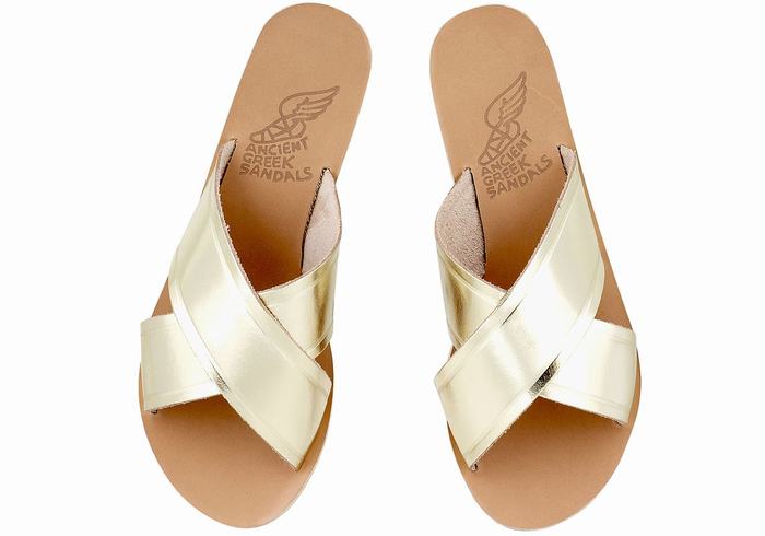 Gold White Women Ancient Greek Sandals Thais Slide Sandals | BDK1688WG