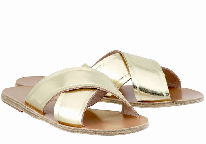 Gold White Women Ancient Greek Sandals Thais Slide Sandals | BDK1688WG