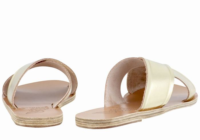 Gold White Women Ancient Greek Sandals Thais Slide Sandals | BDK1688WG