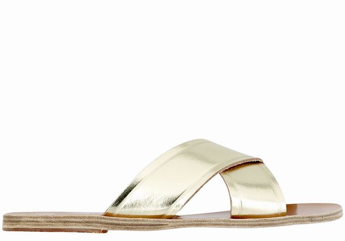 Gold White Women Ancient Greek Sandals Thais Slide Sandals | BDK1688WG