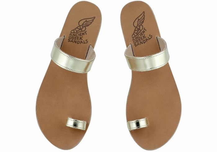 Gold White Women Ancient Greek Sandals Thalia Leather Toe-Post Sandals | UWR9487GN