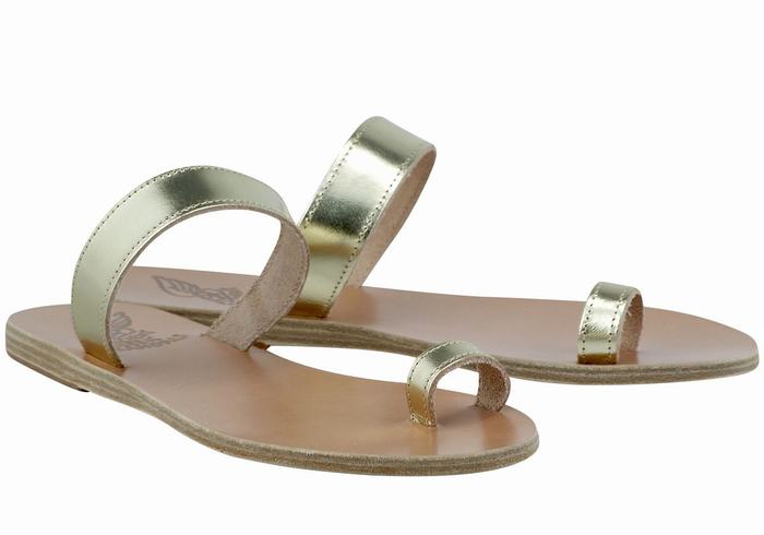 Gold White Women Ancient Greek Sandals Thalia Leather Toe-Post Sandals | UWR9487GN