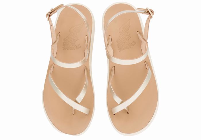 Gold White Women Ancient Greek Sandals Tereza Comfort Back-Strap Sandals | TMG8478SE