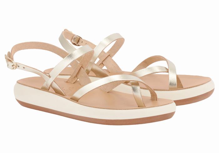 Gold White Women Ancient Greek Sandals Tereza Comfort Back-Strap Sandals | TMG8478SE