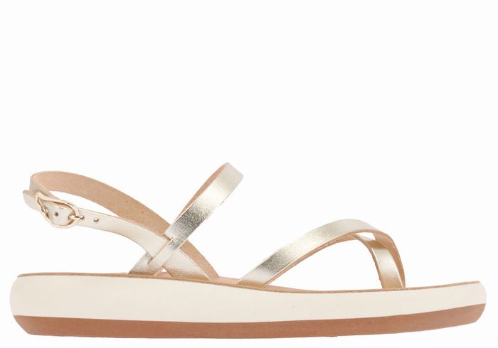 Gold White Women Ancient Greek Sandals Tereza Comfort Back-Strap Sandals | TMG8478SE