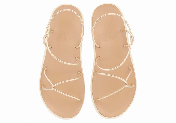 Gold White Women Ancient Greek Sandals Taxidi Comfort Back-Strap Sandals | HBX9634GU