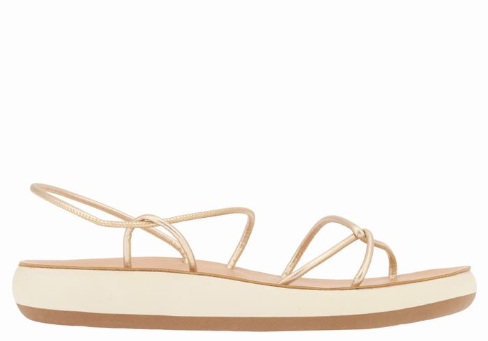 Gold White Women Ancient Greek Sandals Taxidi Comfort Back-Strap Sandals | HBX9634GU