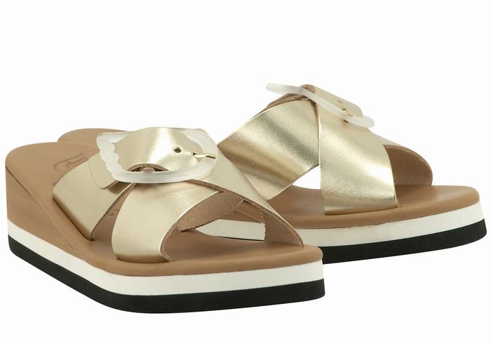 Gold White Women Ancient Greek Sandals Thais Rainbow Wedge Sandals | PGR979CA