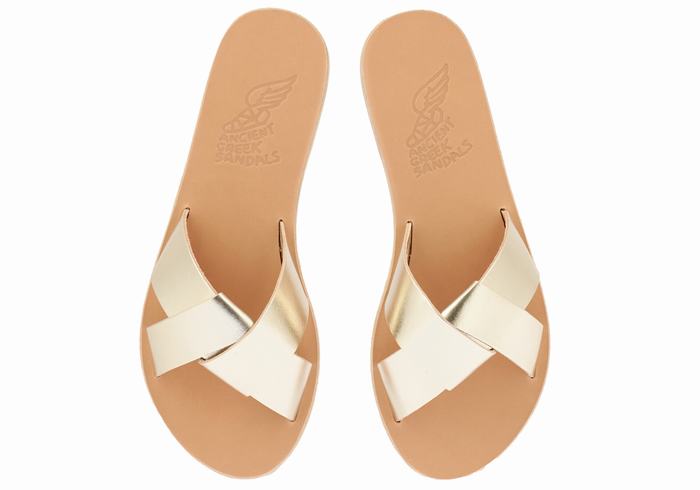 Gold White Women Ancient Greek Sandals Whitney Slide Sandals | ONV6978RZ