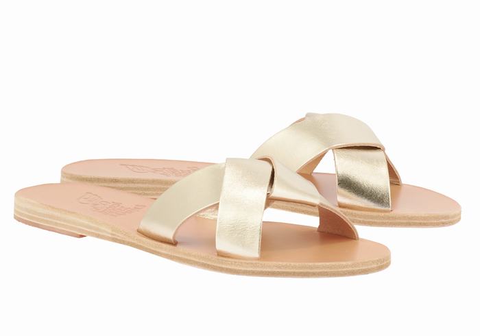 Gold White Women Ancient Greek Sandals Whitney Slide Sandals | ONV6978RZ