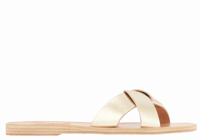 Gold White Women Ancient Greek Sandals Whitney Slide Sandals | ONV6978RZ