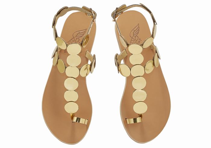 Gold Women Ancient Greek Sandals Asteras Leather Toe-Post Sandals | BXX408EF