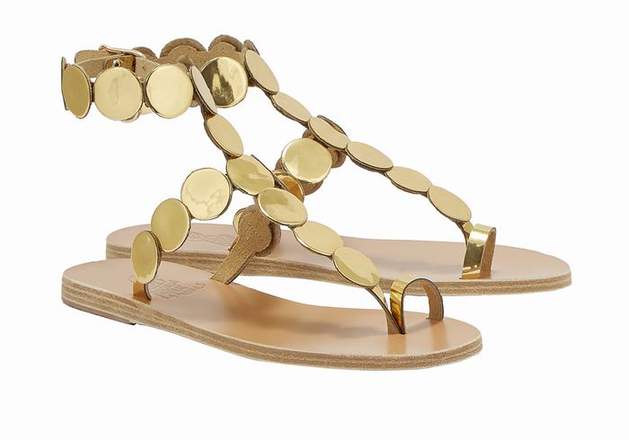 Gold Women Ancient Greek Sandals Asteras Leather Toe-Post Sandals | BXX408EF