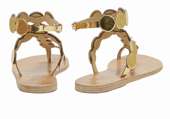 Gold Women Ancient Greek Sandals Asteras Leather Toe-Post Sandals | BXX408EF