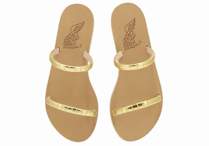 Gold Women Ancient Greek Sandals Echidna Slide Sandals | FMC5764KL