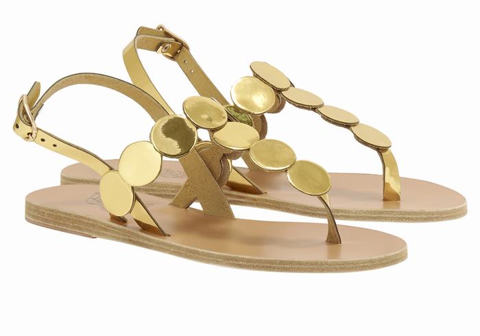 Gold Women Ancient Greek Sandals Ilios Flip Flop Leather Back-Strap Sandals | OLC6189DL