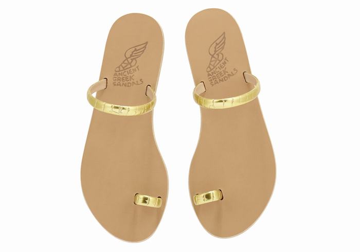 Gold Women Ancient Greek Sandals Ophion Toe-Post Sandals | MQU934UK