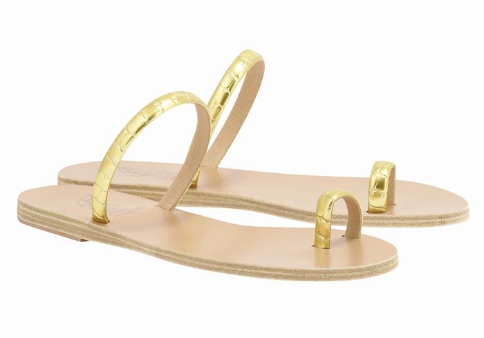 Gold Women Ancient Greek Sandals Ophion Toe-Post Sandals | MQU934UK