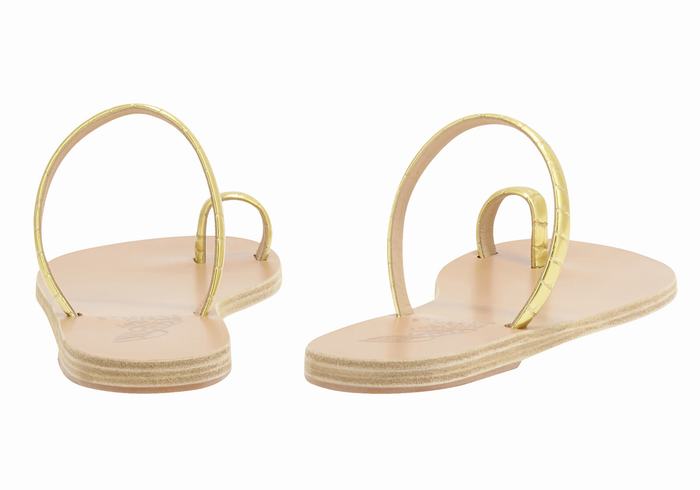 Gold Women Ancient Greek Sandals Ophion Toe-Post Sandals | MQU934UK