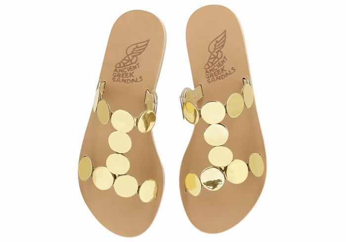 Gold Women Ancient Greek Sandals Uranos Leather Slide Sandals | YVS3522OU